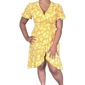 Joie Amelian Floral wrap ruffle dress in “citrus” color